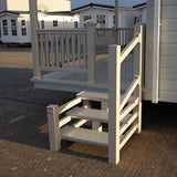 Super Rail static caravan steps in the three-tread, right-hand handrail variety in the cream colour