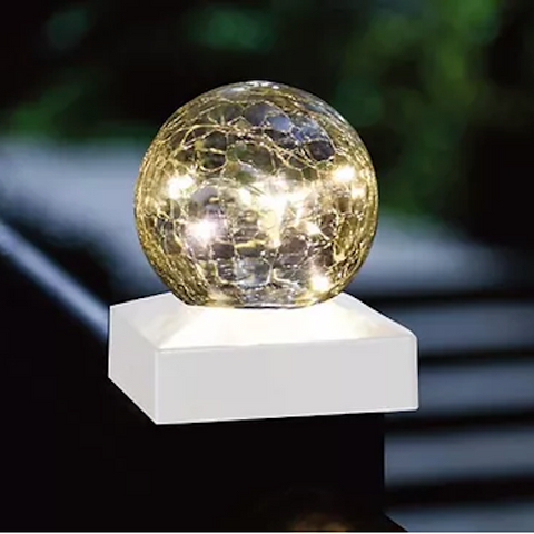 Glass Crackle Ball Solar Post Light (Pair) - Cream *Clearance Item
