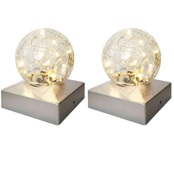 Glass Crackle Ball Solar Post Light (Pair) - Silver - *Clearance Item