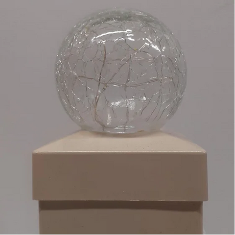 Glass Crackle Ball Solar Post Light (Pair)- Tan - *Clearance Item