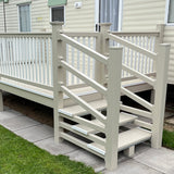 An example of a fully installed 18' x 8' side patio with steps in the cream and white colours