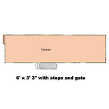 A floorplan of a 6' x 3' 3" entry platform with steps and a gate