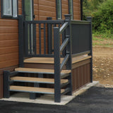 An example of a fully installed 6' x 3' 3" entry platform with steps in the golden oak and anthracite colours