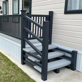 An example of a fully installed 6' x 3' 3" entry platform with steps in the light grey and anthracite colours